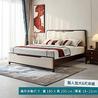 林氏木業新中式實木床頭軟墊雙人加大6尺180x200床架 KJ1A (床板款) (H014338766)