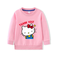 Hello Kitty Children Hoodies Spring/Autumn Anime Sanrio Cartoon Pure Cotton Top Fashion Cute Long Sleeve Round Neck Coat Warmth