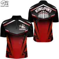 Custom Bowling Shirt for Men, Kingpins Red Quarter-Zip Bowling Shirt with Name, Men Bowlers Jersey 3D Printed Shirts Tees Tops