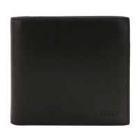 BALLY TEEP 素面壓印logo 光滑皮革紅白卡層短夾(黑)