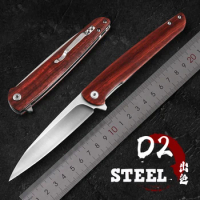 D2 Steel Fold Knife Sandalwood Handle With Back Clip CS Go Portable Pocket Folding Knife Camping Knife Outdoor EDC Tool