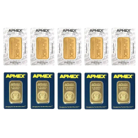 1~10pcs 1oz APMEX Gold Bar 24k Emas Bersalut Loyang dengan Pembungkusan Tertutup Batang Emas Bukan M