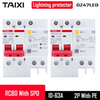 SPD Surge Protector Lightning Protector 2 Pole DZ47LE Circuit Breakers RCBO RCCB MCB RCD 16A 20A 25A 32A 40A 50A 63A DZ47LED