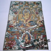 西藏唐卡佛像絲綢繡尼泊爾財神唐卡金絲刺繡畫 財寶天王 黃財神像