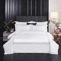 Luxury Hotel Embroidered White Egyptian Cotton Soft Duvet Cover 4Pcs Breathable Durable Comforter cover Bed Sheet 2 Pillow shams