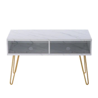 Marble Iron Foot TV Cabinet Console Table 106x50x62.5CM White U.S. Stock