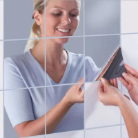 1set=9pcs! 15cm X 15cm Self Adhesive Mirror Film Bathroom Vitrine Window Stickers Glass Stickers for Home Decoration
