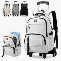 School Bag With Wheels Rolling Backpack For Boy Girls Kids Wheeled Trolley Schoolbags Travel Trolley 2/6 Wheels backpack Luggage