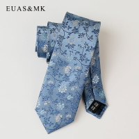 天藍色植物藤蔓花紋刺繡領帶男7cm進口真絲面料 韓版小西裝襯衫潮
