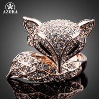 AZORA New Rose Gold Color with Rhinestones My Fox Beauty Fancy Ring TR0098