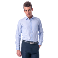 【金安德森】藍色格紋變化領圓點窄版長袖襯衫