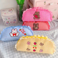 1pc Grid Pencil Bag High Ethical Student Pencil Case for Girls Office Culture Edu Supplies