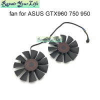 New 75mm GTX750 Graphics Card Fans Cooler For ASUS STRIX GTX960 GTX950 GTX750Ti R9 370 T128010BH FD7010H12S 4Pins