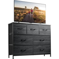 Dresser TV Stand, Center w/ Fabric Drawers, Media Console Table w/ Metal Frame and Wood Top for TV up to 45 inch | USA | NEW