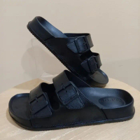 sandal karet pria ban 2/tali 2/ kinbos hitam polos - Hitam, 43