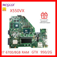 X550VX Laptop Motherboard For Asus K550VX X550VX X550VQ FH5900V Mainboard REV 2.0 GTX950M 8GB RAM i7-6700HQ Used