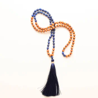 108 Lapis Lazuli Mala Necklace with wood beads Lapis Lazuli Necklace wood beads Mala Necklaces Boho Necklaces Hand Knotted