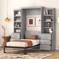 Murphy Bed,Folding Bed with Multiple Storage Shelves &amp; Drawers,Folded into a cabinet,Space-saving