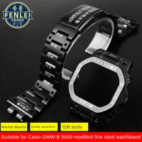 For Casio G-SHOCK GWM-B5000 DW5600 Modified titanium alloy armor set strap+Watch Case Bezel metal buckle Bracelet Men Watch band