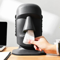 Nostril Tissue Box Container Moai Statue Office Pumping Box Napkin Papers Holder Glasses Frame Hat Storage Table Decoration