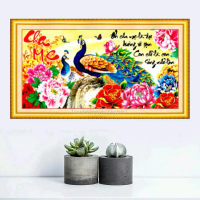 TRANH THÊU 3D, TRANH ĐÍNH ĐÁ CHA MẸ ĐÔI CHIM CÔNG HOA MẪU ĐƠN LV3108, LV108 Handmade Làm Đồ Handmade