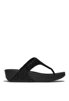 FitFlop FitFlop LULU Crinkled-Shimmer Toe-Post Sandals - Metallic Black (E1A-565)