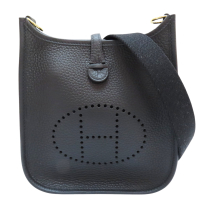 【二手名牌BRAND OFF】HERMES 愛馬仕 黑色 牛皮 Evelyne TPM 肩背包 W刻