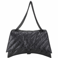 BALENCIAGA 巴黎世家  Crush 大款 全黑鞣製小牛皮絎縫鍊帶肩/斜背包