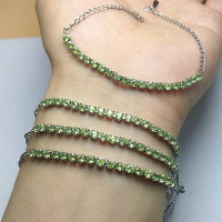 天然橄欖石手鏈女款 ins日韓版戒面鑲嵌手串單圈時尚水晶首飾禮物