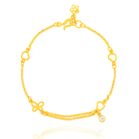 【金緻品】黃金手鍊 心悠蝶采 1.05錢(純金手鍊 蝴蝶 金蝶 愛心 鑽石 鋯石 刻花 雙鍊 甜美)
