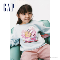 【GAP】女幼童裝 Gap x 佩佩豬聯名 Logo印花刷毛圓領大學T-淺藍色(847235)