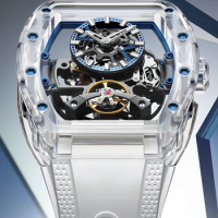 BONEST GATTI 2023 New Fashion Fully Automatic Men Watch Luxury 45mm Skeleton Mechanical Watch Luminous Barrel Shaped Men Watch