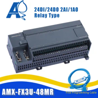 AMX-FX3U-48MR Compatible MELSEC PLC 2AI/1AO 24DI/24DO MODBUS Function Mitsubishi Free CIF31 RS232 Cable