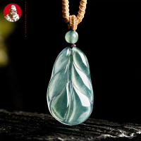 alami Liontin daun air biru jadeite liontin es batu giok lilin liontin batu giok pria dan wanita gro