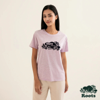 【Roots】Roots女裝-動物派對系列 海狸LOGO純棉短袖T恤(紫色)
