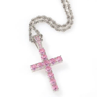 【ANGEL】嘻哈華麗晶鑽十字架中性鈦鋼毛衣項鍊(5色可選)