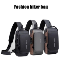 Biker bag, password anti-theft chest bag, shoulder sports waist bag, casual multifunctional crossbody bag