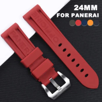 24mm Rubber Band for Panerai Sport Bracelet Wristband Smart Watch Replacement Strap Stainless Steel Pin Buckle Watch Accessories