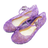 Girls Bling Fashionable Promotion Sandals Buckle Strap Round Toe Princess Jelly Shoes Wedges Cut-Out Breathable Dancing Purple