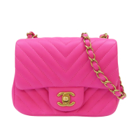 【二手名牌BRAND OFF】CHANEL 香奈兒 桃紅色 山型紋羊皮 方胖 肩背包