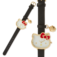 小禮堂 Hello Kitty 造型金框腕錶手錶 皮質手錶 休閒錶 淑女錶 (黑 大臉)