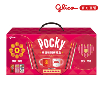 【Glico 格力高】Pocky百奇 幸運花開馬克杯禮盒(巧克力棒*2、草莓棒*2、牛奶棒*2、馬克杯-兩款隨機*1)