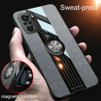 For Redmi Note 10 10S Case Fabric Cloth Texture Back Cover Ring Holder Phone Case For Xiaomi Redmi Note 10 Note10 Pro 4G
