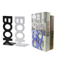 2 Pcs Creative Metal Bookends Nonskid Books Holder Supports Bookshelf Letter Hollow-Out Magazine Book Organizer Desk Home Office