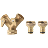 3/4 Inch 2 Way Hose Splitter Brass Y Valve Garden Tap Connector with 2 X3/4 Inch Brass Water Tap Outside Tap Kit
