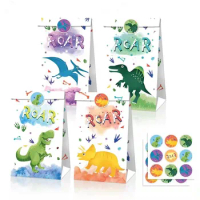 12pcs Candy Box Cake Gift Bags For Kids New Dinosaur Dino Theme Party Baby Shower Decoration Favor Supplies