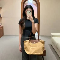 Tas LONGCHAMP LE PLIAGE LONG HANDLE BROWN CHAMOIS SHOULDER BAG MEDIUM 100% ORIGINAL 28X15X26CM