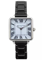 EGLANTINE EGLANTINE® La Parisienne 鋼質石英腕錶，白色錶盤搭配黑色陶瓷錶鍊，12 個羅馬數字