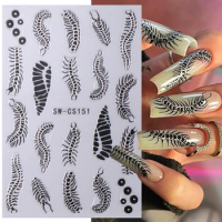 Black Silver Centipede Nail Art Stickers 3D Metallic Snake Skin Leopard Print Animal Halloween Ghost Y2K Slider Nail Decoration