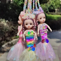 Beautiful Girls Princess Doll Toys Sequin Shell Mermaid Princess Doll Necklace Girls Play House Toys Children Birthday Gifts